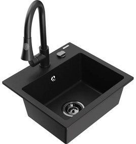 Mexen Milo, 1-komorový granitový drez 435x410x171 mm a drezová batéria Elia, čierna, 6505-77-670101-70-B
