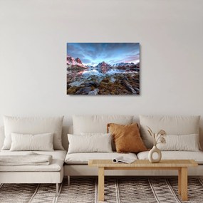 Sklenený obraz - Východ slnka nad Reine (70x50 cm)