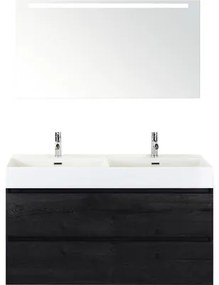 Kúpeľňový nábytkový set Sanox Maxx XL farba čela black oak ŠxVxH 121 x 183 x 45,5 cms keramickým umývadlom a zrkadlom s LED osvetlením
