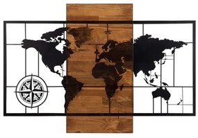 Nástenná dekorácia 58x85 cm mapa drevo/kov