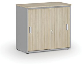 Kancelárska skriňa so zasúvacími dverami PRIMO GRAY, 740 x 800 x 420 mm, sivá/dub prírodný