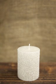 Biela trblietavá sviečka 15cm