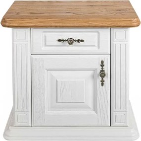 Biely nočný stolík z masívu s dvierkami, 60x40x54 cm Otváranie vľavo