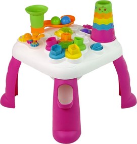 LEAN Toys Interaktívny vzdelávací stolík s triedičom a šmykľavkou pre loptičky ružový