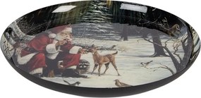 Čierny kovový podnos s motívom Santy v zasneženej krajine - Ø 28*3 cm