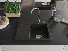 Mexen Ben, 1-komorový granitový drez 600x500x190 mm, pravý + chrómový sifón, čierna-zlatá metalíza, 6523605000-75