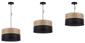 Závesné svietidlo Wood, 1x dýha zlatý dub/čierne PVC tienidlo, (fi 35cm)