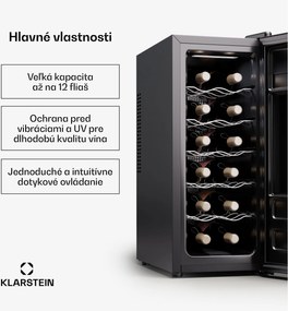 Klarstein Silent Vino 12 Uno Slim Chladnička na víno 30 l / 12 fliaš 8-18 °C Dotyková
