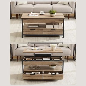 Vasagle Výškovo nastaviteľný konferenčný stolík GASPAR, 50x100x(48-63) cm camel hnedá / čierna