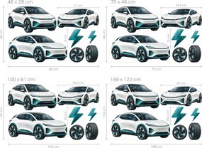 Moderné elektromobily akvarelové nálepky na stenu pre mladých technikov arch 199 x 122 cm