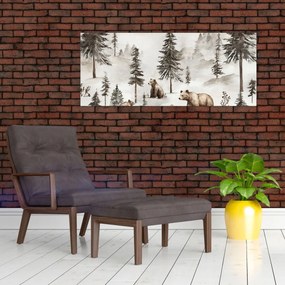 Obraz - Les s medveďmi (120x50 cm)