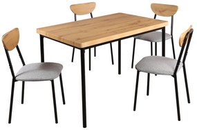 Jedálenský set 1+4, dub svetlý/sivá/čierna, MADIO