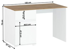Tempo Kondela PC stôl 1D1S/120, biely lesk/dub wotan, VILGO