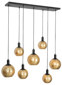Dizajnové závesné svietidlo čierne so zlatým sklom 7-svetlo - Bert