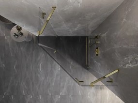 Mexen Lunar, päťuholníkový sprchový kút naklápací vpravo 80 x 80 cm, 8mm číre sklo, zlatý profil, 831-080P-080L-50-00-P