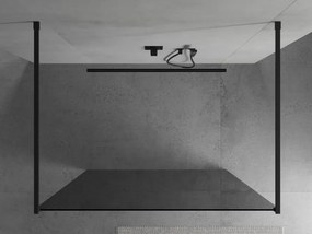 Mexen Kioto, priechodná sprchová zástena 100 x 200 cm, 8mm šedé sklo, 2x čierna stabilizačná rozpera, 800-100-002-70-40