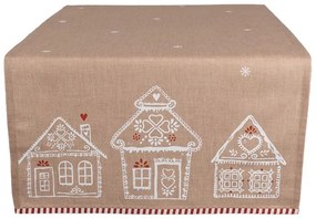 Hnedý behúň s perníkovými chalúpkami Gingerbread Bliss - 50*140 cm