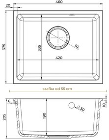 Sink Quality Crypton 55, kuchynský granitový drez 460x375x205 mm + chrómový sifón, čierna škvrnitá, SKQ-CRY.B.1KBO.55.X