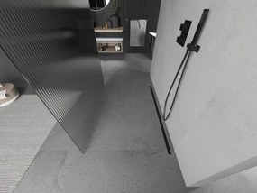 Mexen Kioto, sprchová zástena Walk-In 130 x 200 cm, 8mm sklo s rebrovým vzorom, čierny profil, 800-130-002-70-09