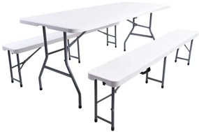 Rozkladací stôl FETA biely + 2 lavice