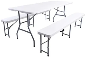 Rozkladací stôl FETA biely + 2 lavice