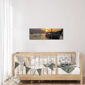 Obraz lode pri brehu (s hodinami) (90x30 cm)
