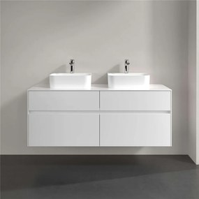 VILLEROY &amp; BOCH Collaro závesná skrinka pod dve umývadlá na dosku, 4 zásuvky, 1400 x 500 x 548 mm, Glossy White, C10300DH