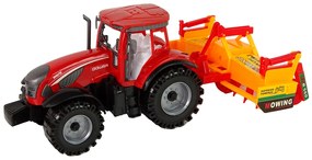 Lean Toys Červený traktor s oranžovým kultivátorom