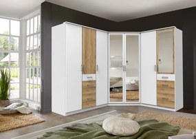 Šatníková skriňa so zrkadlom Click, 91 cm, biela/doskový dub