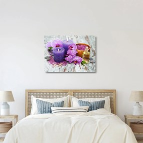Sklenený obraz orchideí a sviečok (70x50 cm)