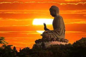 Samolepiaca tapeta socha Budhu pri západe slnka - 225x150