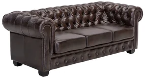 furniture-nabytek.cz - Trojmiestna pohovka Chesterfield z pravej kože, hnedá – 200×90×72 cm
