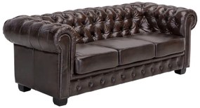 furniture-nabytek.cz - Trojmiestna pohovka Chesterfield z pravej kože, hnedá – 200×90×72 cm