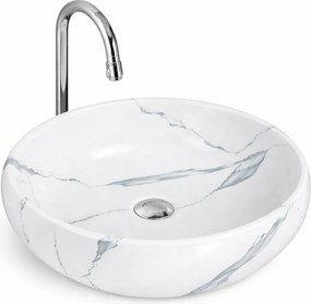 MERANO-M || Umývadlo na dosku, keramika, biela, mramor, oválna