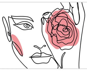 Obraz - Line art tvár s ružou (120x50 cm)