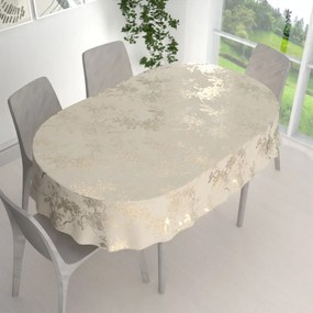 Biante Veľký zamatový oválny obrus Isabela Flower IBL-023 Zlaté kvety na krémovom 260x320 cm