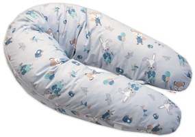 Baby Nellys Dojčiace bavlněný vankúš - relaxačná poduška, Líška a zajac, modrý