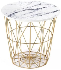 Konferenčný stolík HARISSA 41x42 cm zlatá/biely dekor mramoru
