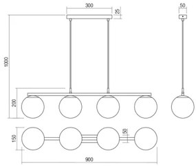 Redo 01-3155 - Luster na lanku BOWLING 4xE27/42W/230V zlatá