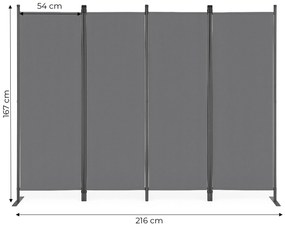 MultiGarden Skladací 4-panelový paraván, zástena 167x216 cm - sivá MultiGarden