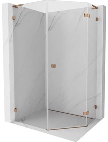 Mexen Lunar, L päťuholníkový sprchový kút s pravým sklonom 90 x 100 cm, 8mm číre sklo, profil ružové zlato, 831L-090P-100L-60-00-P