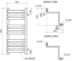 Mexen Loop, kúpeľňový radiátor 750 x 375 mm, 413 W, antracitová, W129-0750-350-00-66