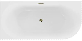 Mexen Gia, voľne stojaca rohová vaňa, drážkovaná, ľavá, 170 x 80 cm, biela lesklá, zlatý lesklý prepad, 52701708000L-50