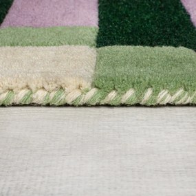 Zeleno-fialový ručne tkaný vlnený koberec 120x170 cm Kai Wool Border - Flair Rugs