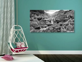 Obraz vysokohorské vodopády v čiernobielom prevedení Varianta: 100x50