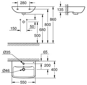 GROHE 39949000 - Umývadlo START EDGE 550 × 400 mm keramika/biela