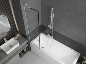 Mexen Next L, 1-krídlová vaňová zástena 50 x 150 cm, 6mm číre sklo-čierny vzor, biely profil, 895-050-000-03-70-20
