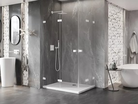 Mexen Lunar-F Duo, skladací sprchový kút 100 x 75 cm, 8mm číre sklo, biely profil, 836-100L-075P-20-00