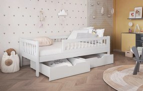 Detská posteľ z masívu borovice FLORES so šuplíkmi - 200x90 cm - biela