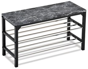 Botník/taburet 2 poschodia Black marble, 77 x 29 x 42 cm